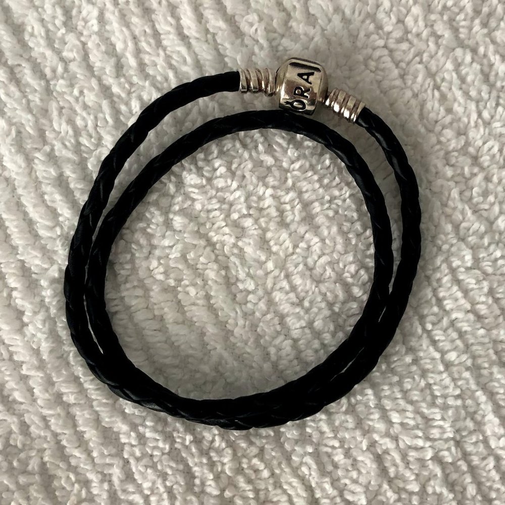 Pandora Moments Double Black Leather Bracelet